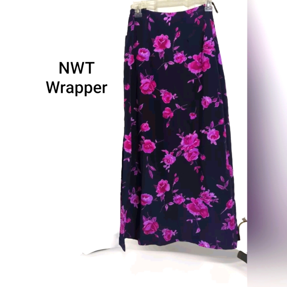 Maxi Wrapper Floral Skirt - Black and Pink New With Tags